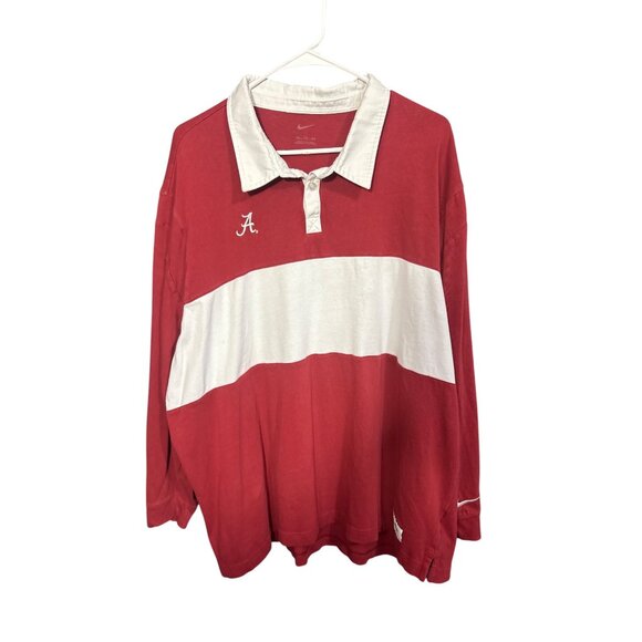 Nike Campus Collection Alabama Crimson Tide Rugby Shirt Sz XL Cotton Red & White - Picture 1 of 5
